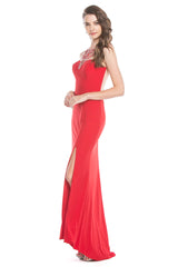 Aspeed Design -L1449 Jewel Neck Sheath Dress