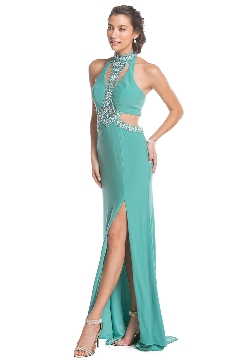 Aspeed Design -L1545 High Halter Sheath Dress