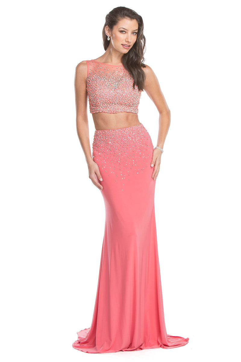Aspeed Design -L1559 Fitted Bodice Sheer Sheath Dress