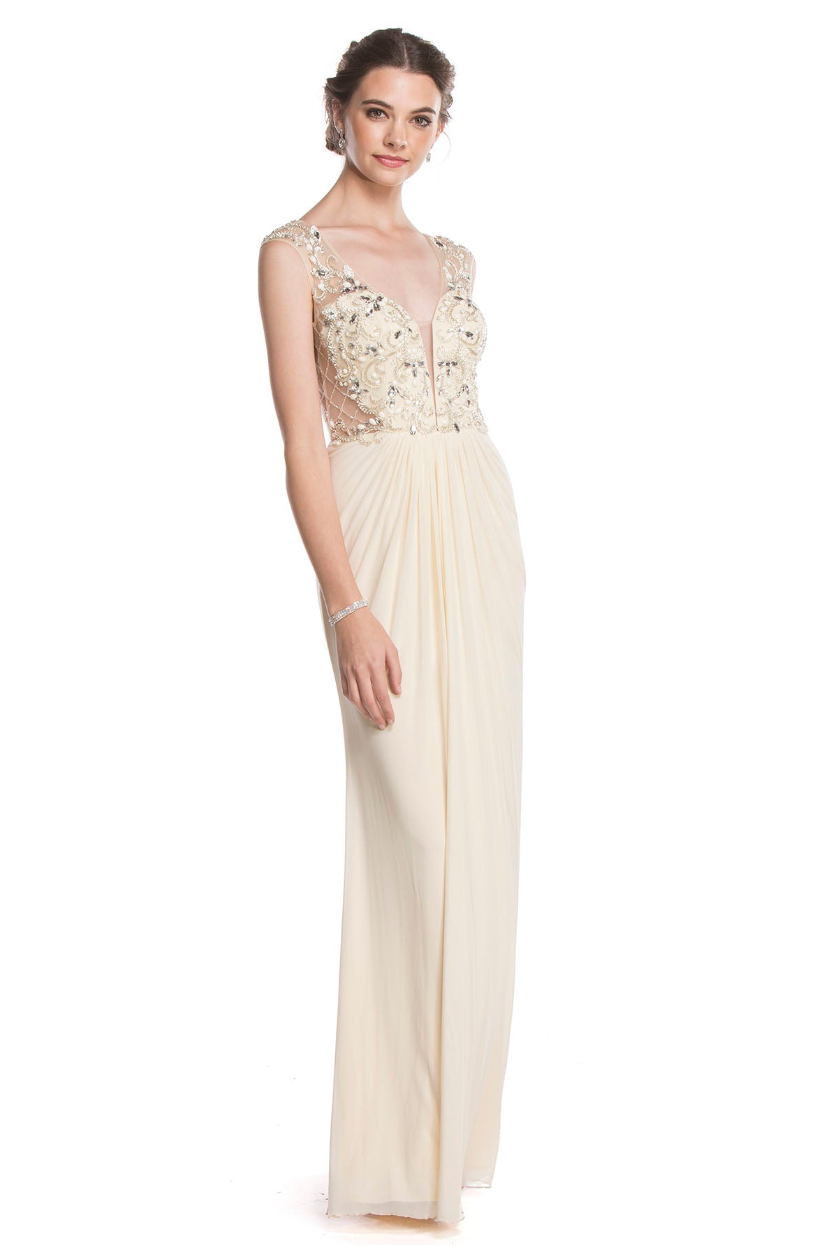 Aspeed Design -L1614 Beaded Bodice Sheath Dress