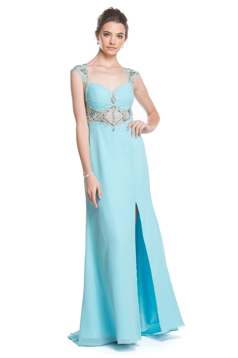 Aspeed Design -L1615 Sheer Embellished A Line Dress