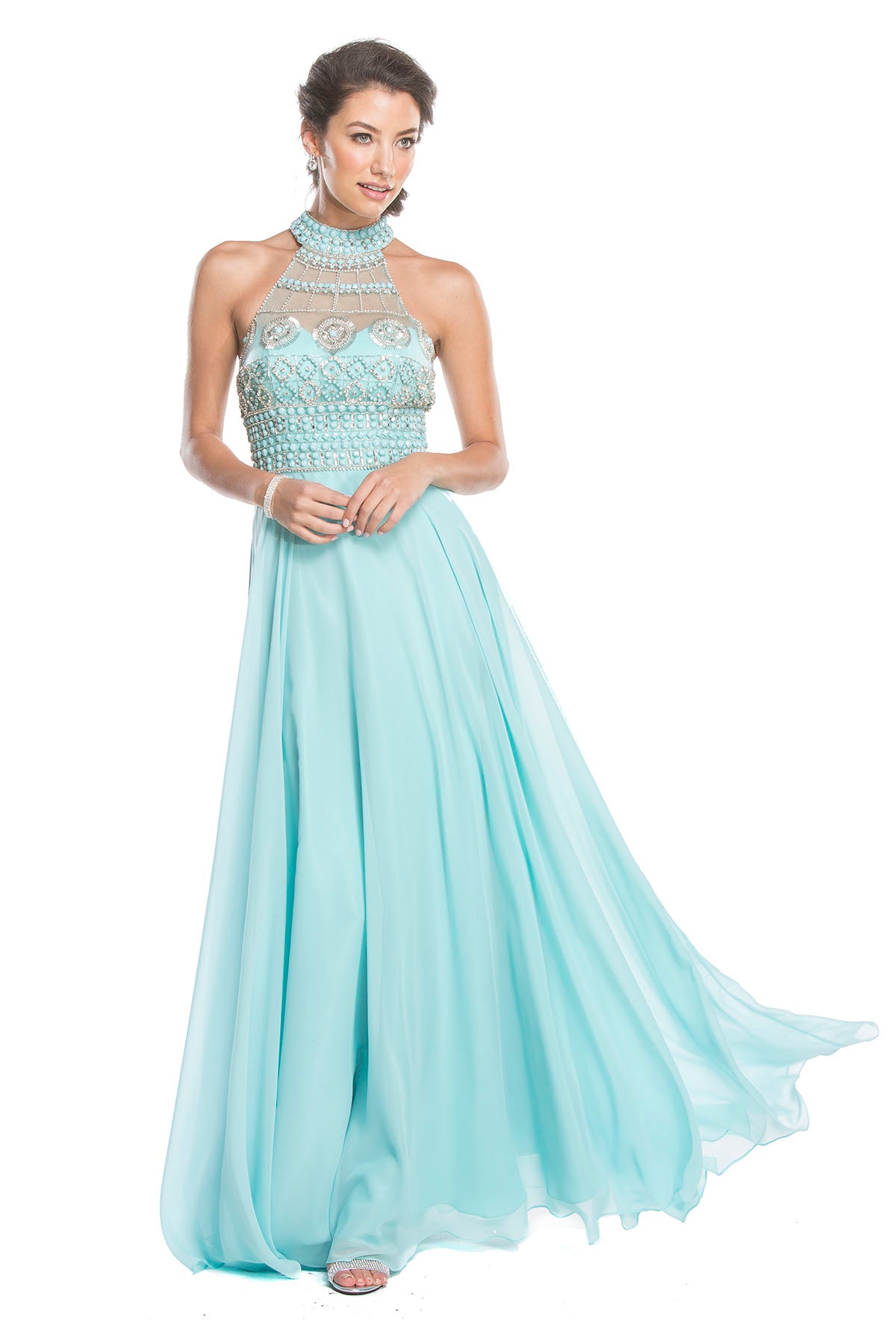 Aspeed Design -L1617 Halter Beaded A Line Dress