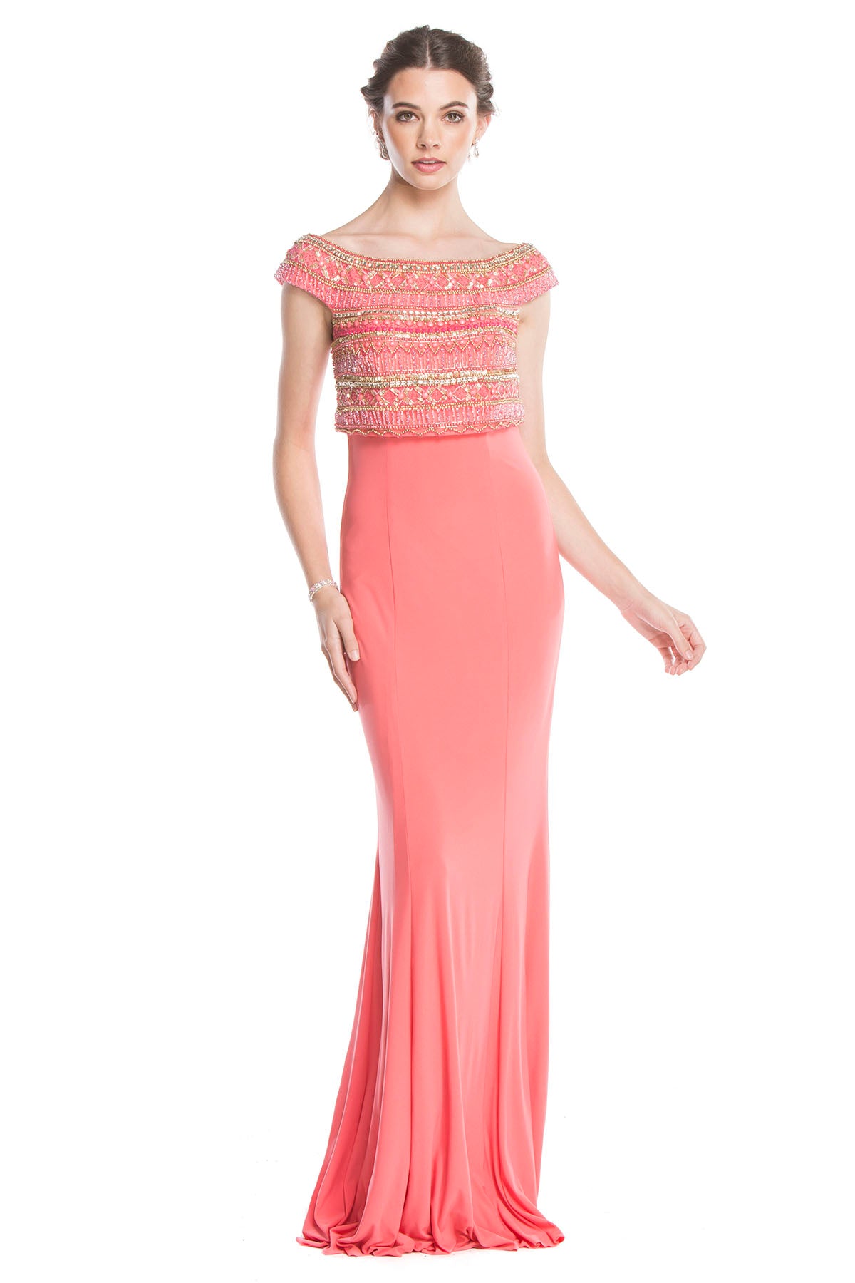 Aspeed Design -L1641 Embellish Bodice Fitted Sheath Dress