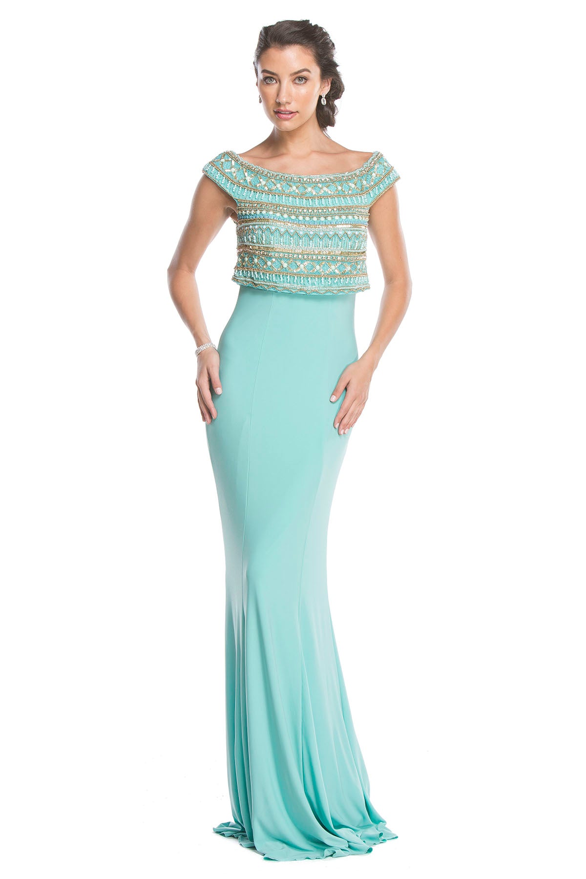 Aspeed Design -L1641 Embellish Bodice Fitted Sheath Dress