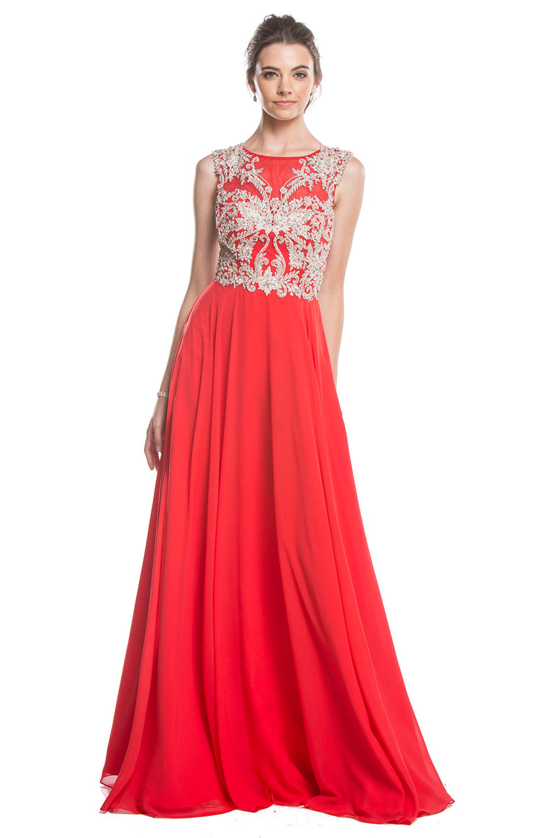 Aspeed Design -L1684 Embellished Sheer A Line Dress