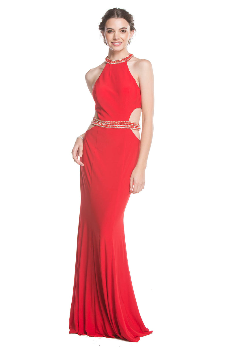 Aspeed Design -L1685 Embellished  Halter Sheath Dress