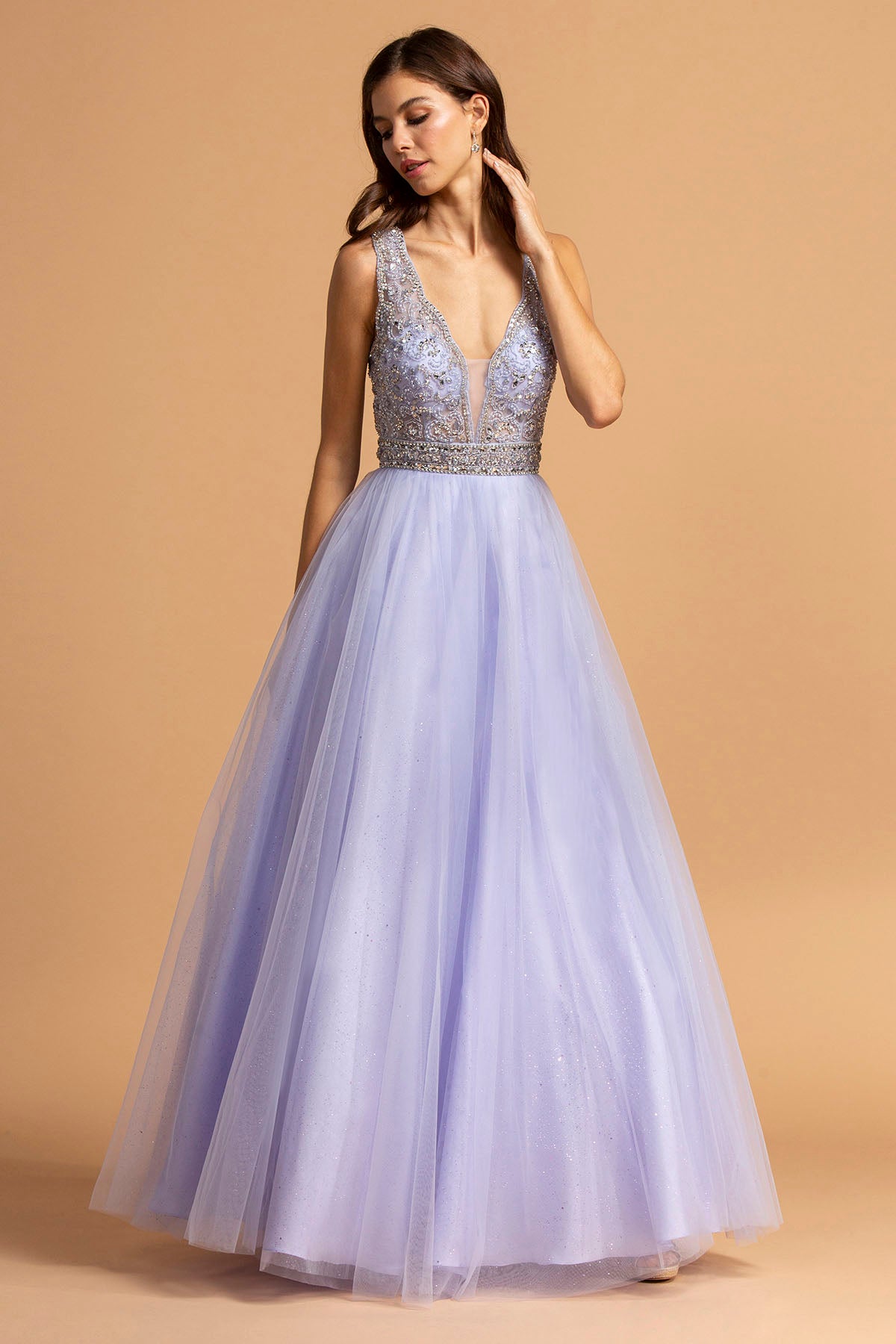 Aspeed Design -L2181 V Neck A Line Tulle Dress