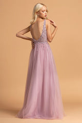 Aspeed Design -L2234 Beaded A Line Leg Slit Dress