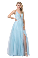 Aspeed Design -L2381 Embroidered  Leg Slit A-Line Dress