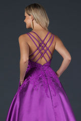 Aspeed Design -L2401 V Neck Satin A Line Dress