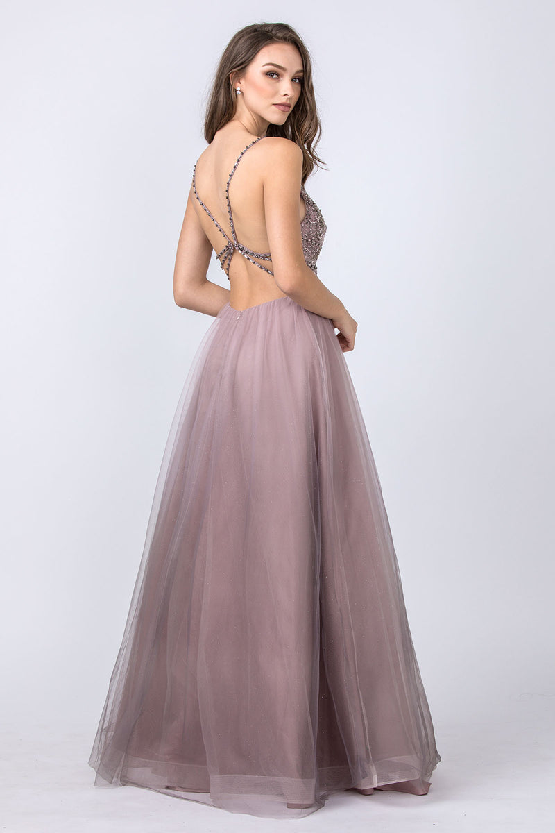 Aspeed Design -L2416 Beaded V Neck A Line Dress