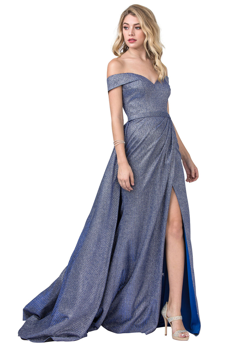 Aspeed Design -L2435 Glitter Off Shoulder A Line Dress