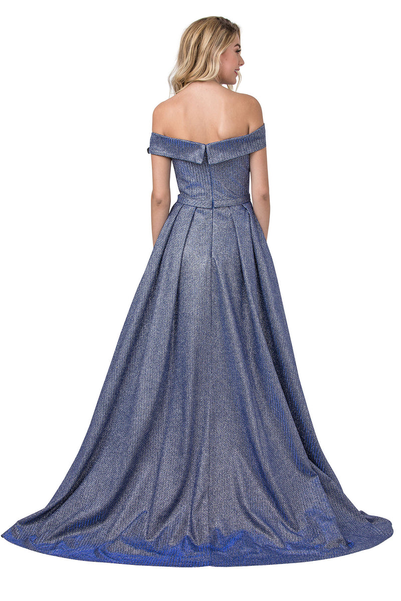 Aspeed Design -L2435 Glitter Off Shoulder A Line Dress