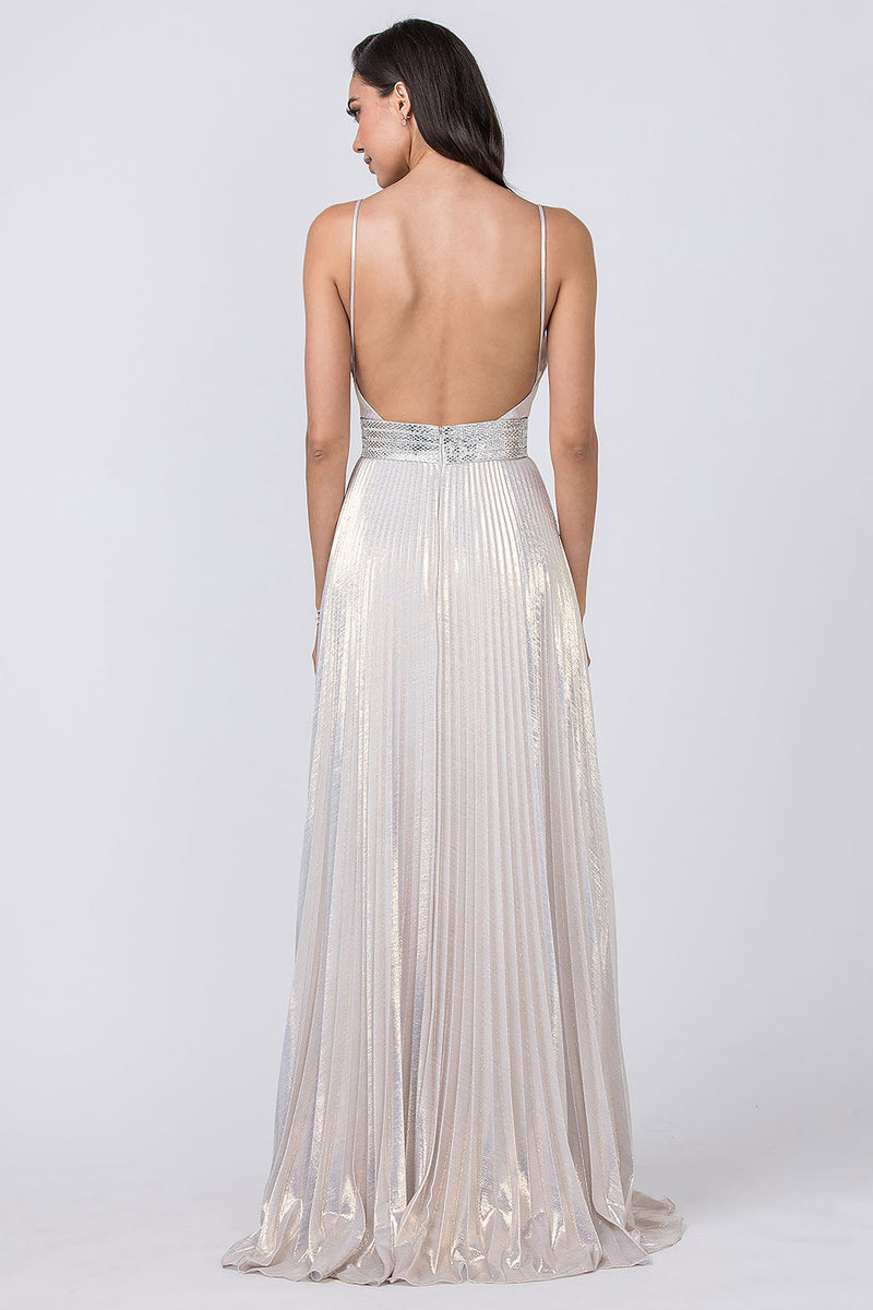 Aspeed Design -L2444 Metallic V Neck A Line Dress