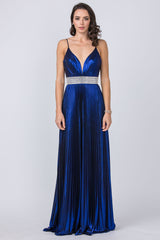 Aspeed Design -L2444 Metallic V Neck A Line Dress