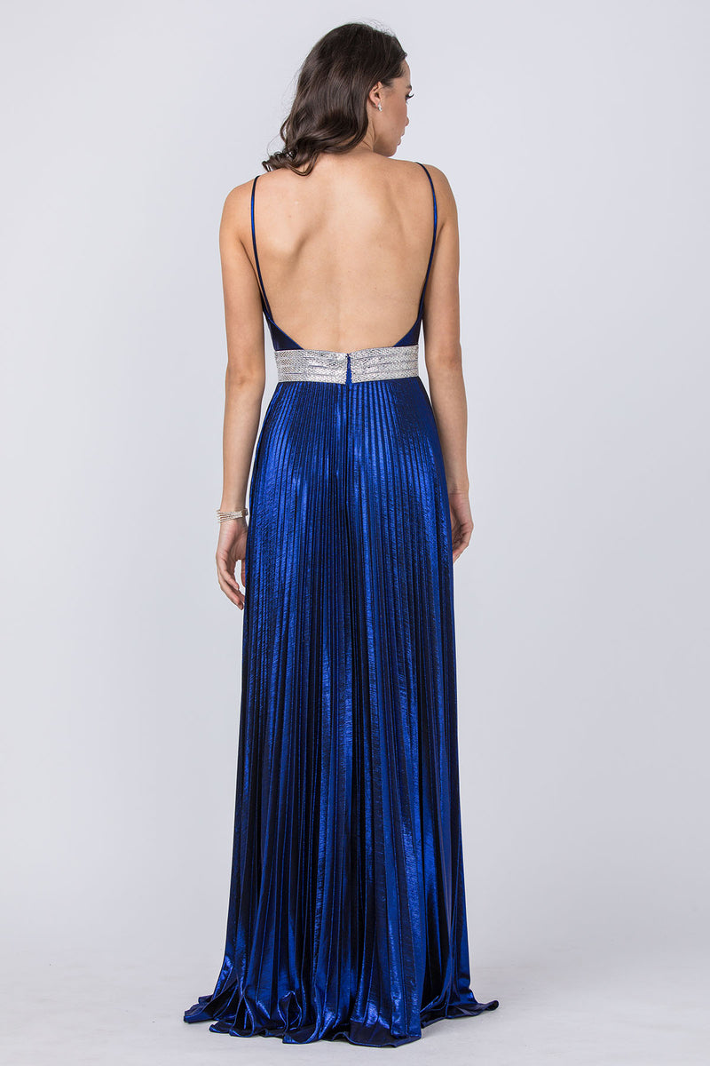 Aspeed Design -L2444 Metallic V Neck A Line Dress