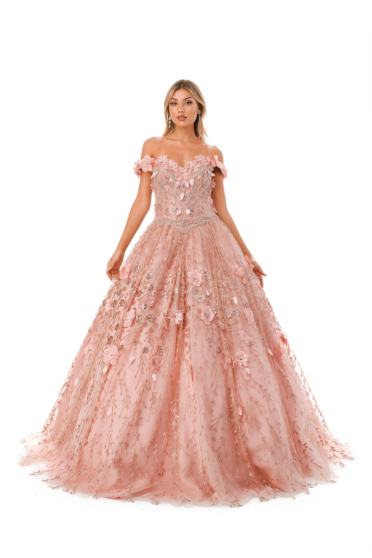 Aspeed Design -L2728 Off Shoulder Floral Ball Gown