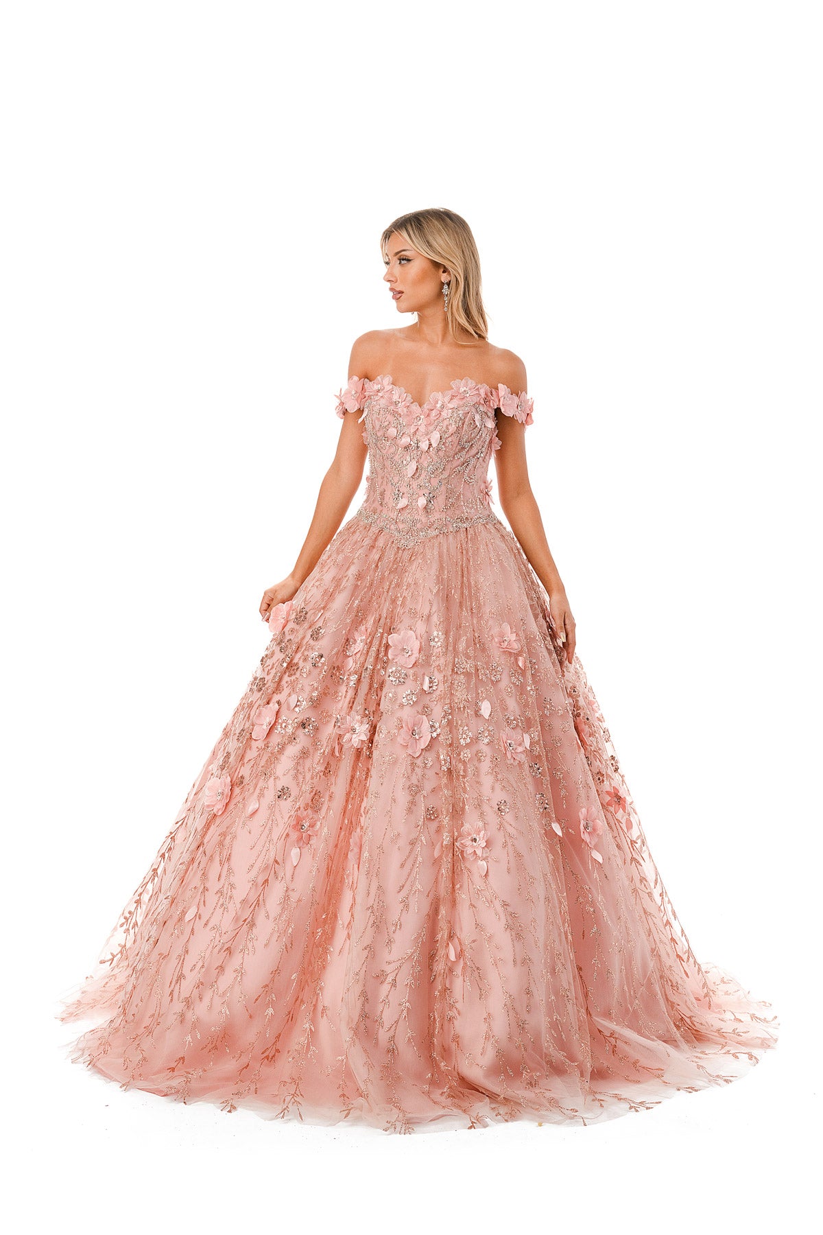 Aspeed Design -L2728 Off Shoulder Floral Ball Gown