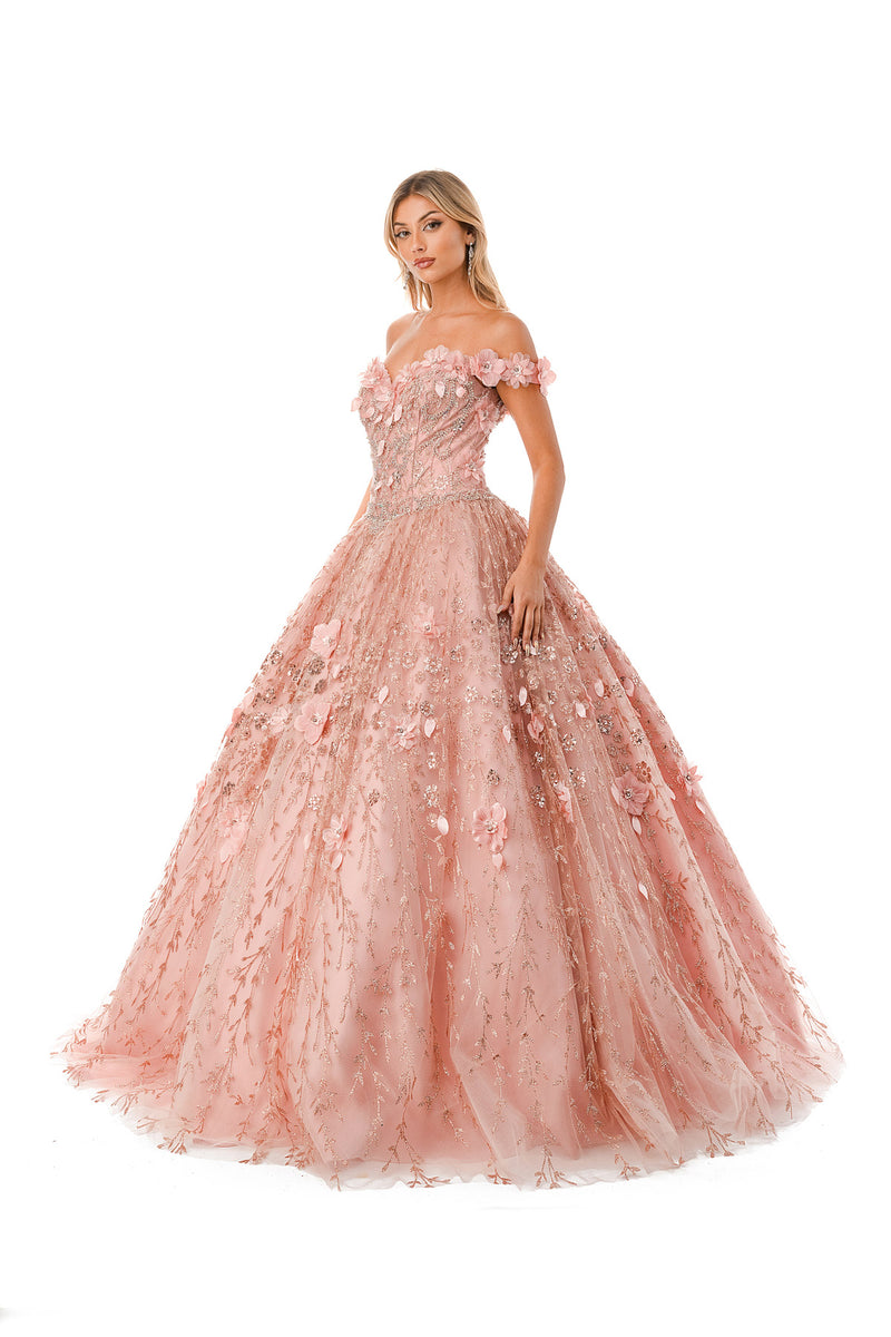 Aspeed Design -L2728 Off Shoulder Floral Ball Gown