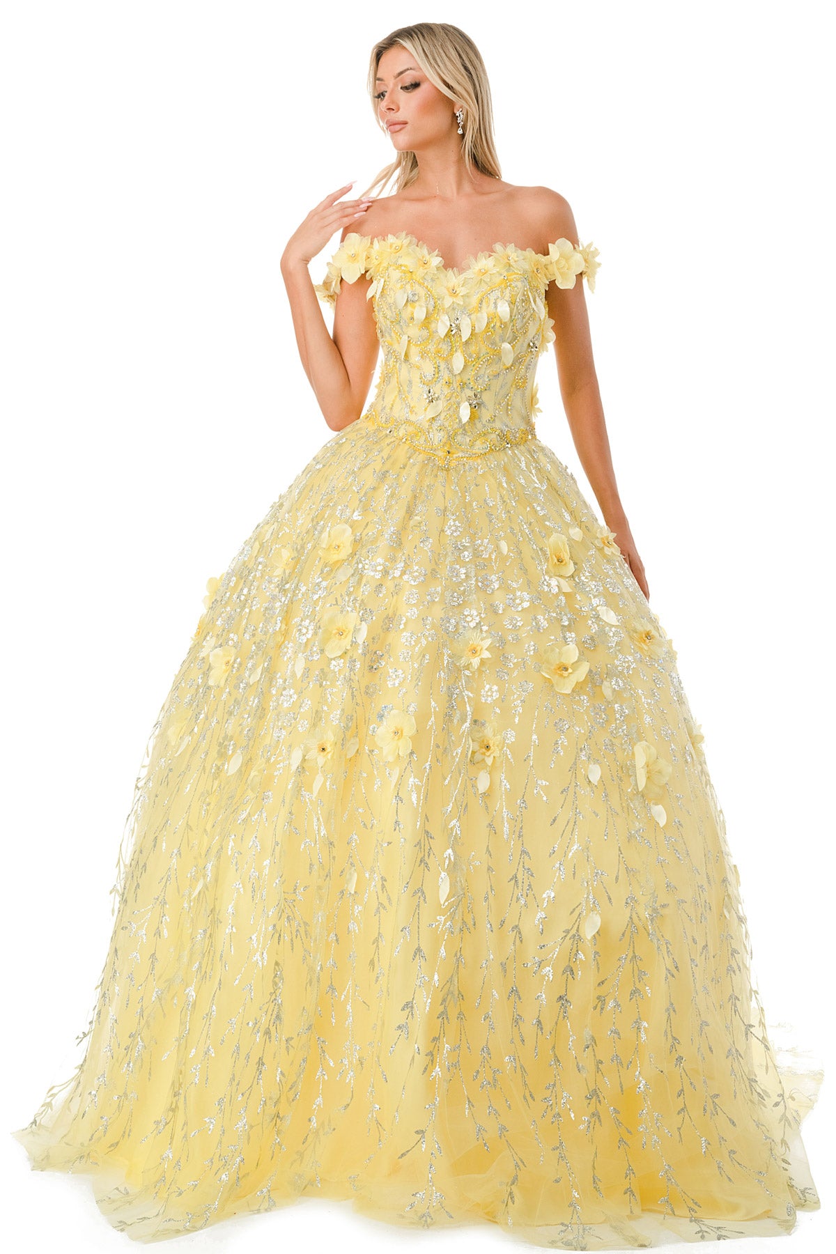 Aspeed Design -L2728 Off Shoulder Floral Ball Gown