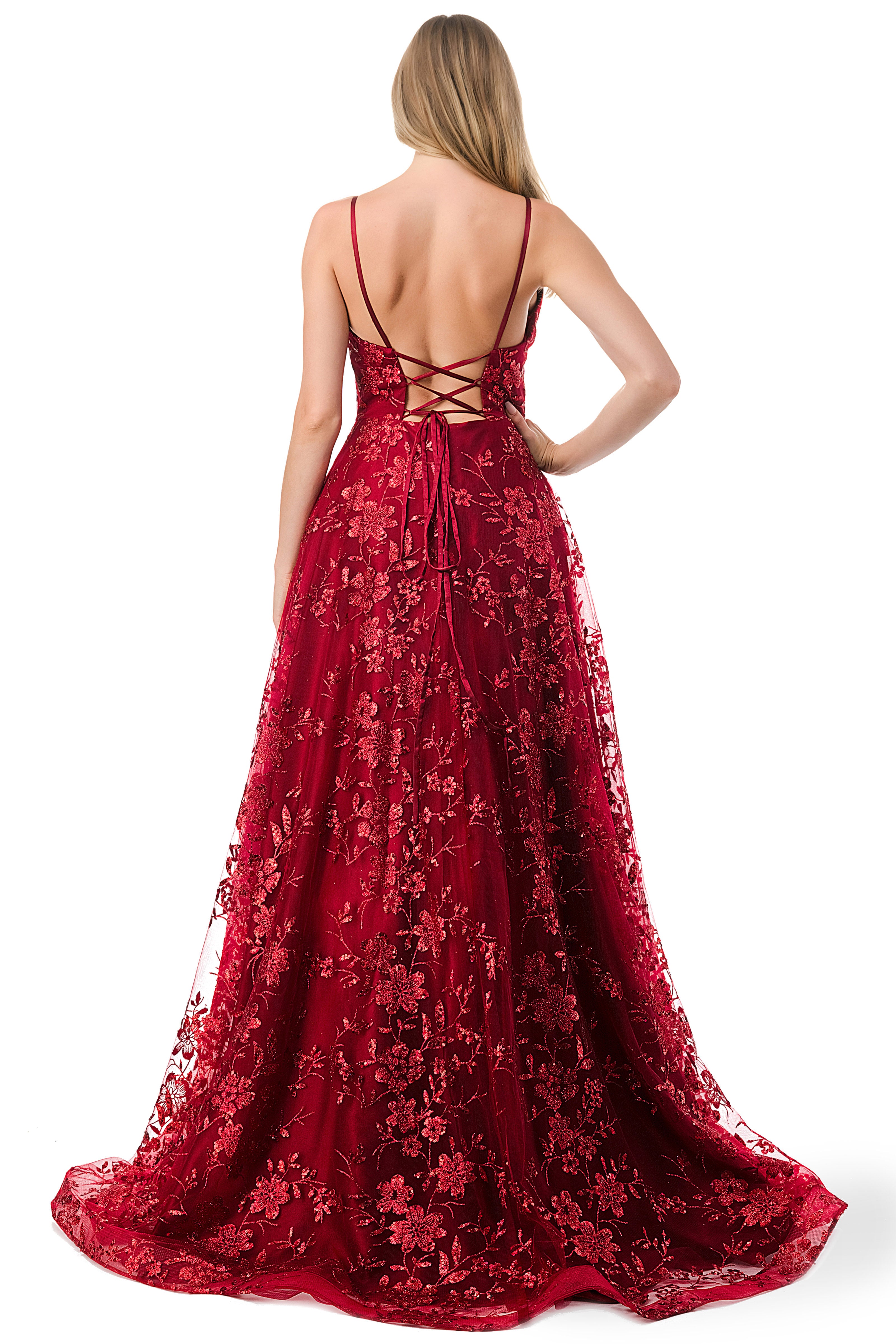 Aspeed Design -L2764B Floral Embroidered  A Line Dress