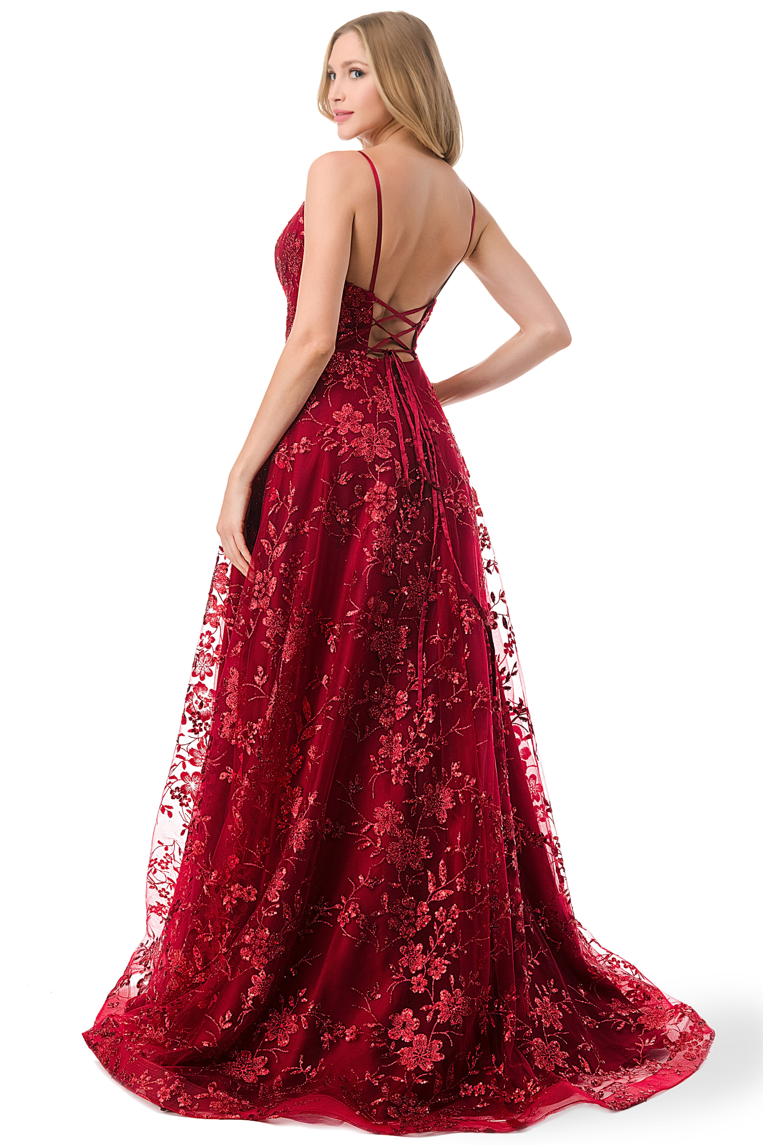 Aspeed Design -L2764B Floral Embroidered  A Line Dress