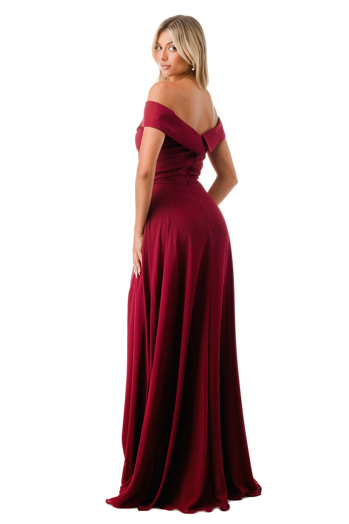 Aspeed Design -L2767Y Off Shoulder Pleated A Line Dress