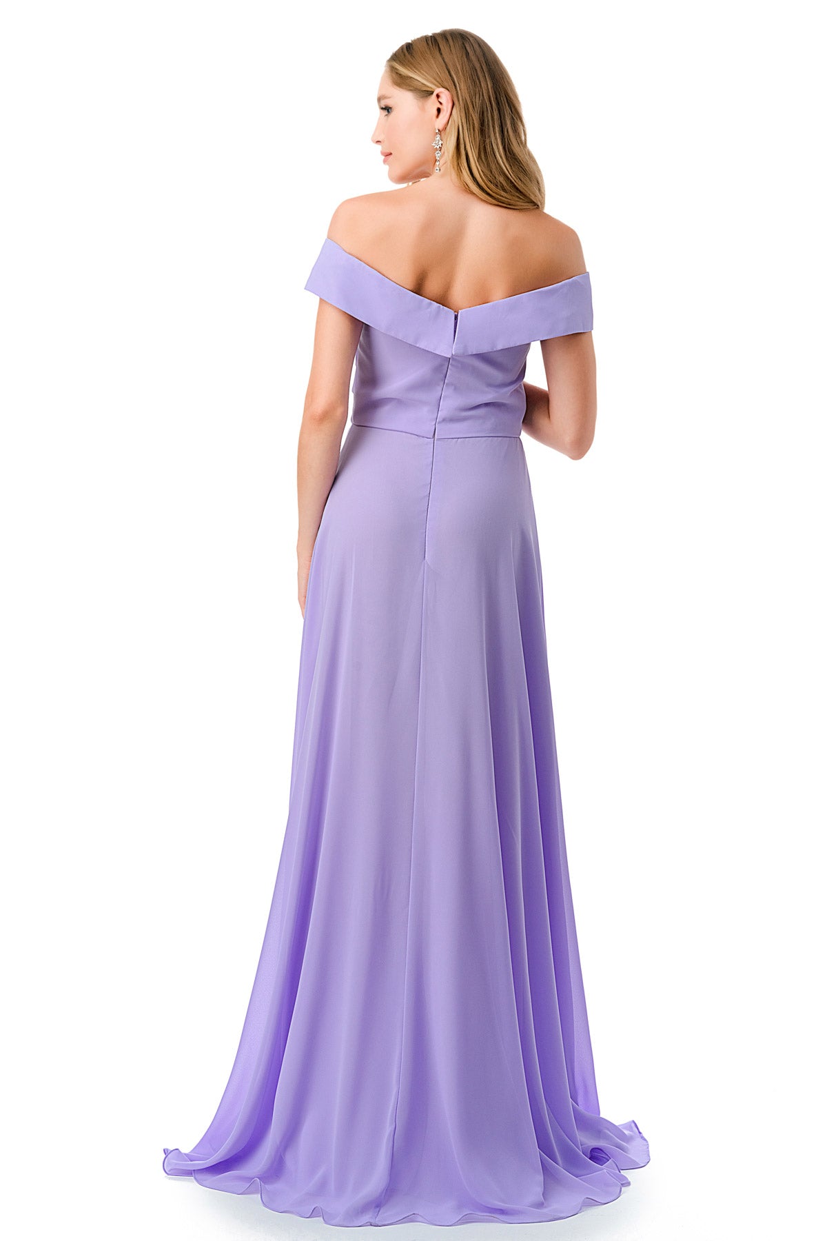 Aspeed Design -L2767Y Off Shoulder Pleated A Line Dress