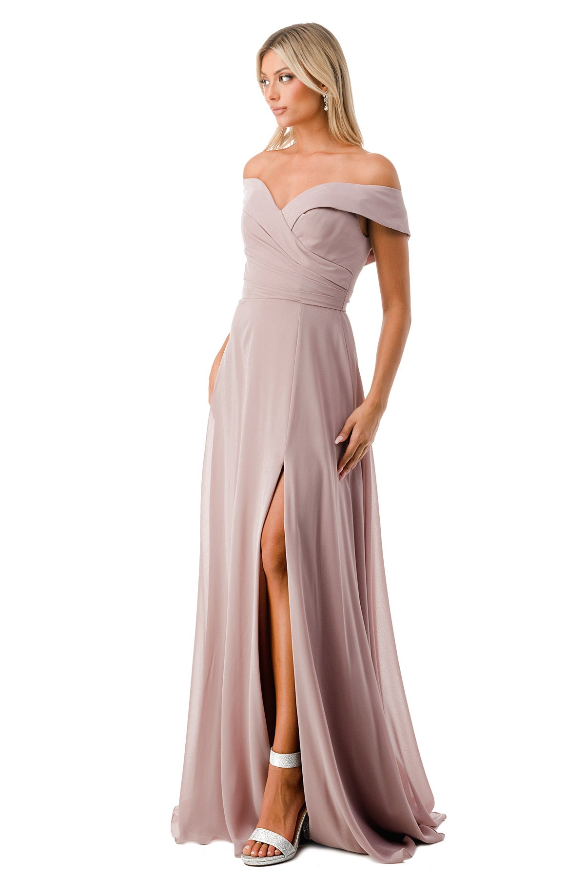 Aspeed Design -L2767Y Off Shoulder Pleated A Line Dress