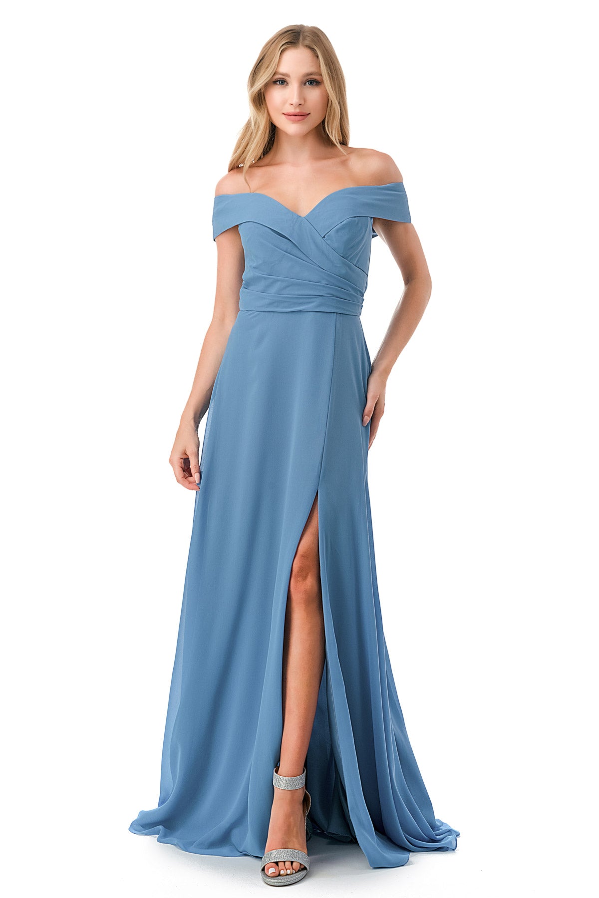 Aspeed Design -L2767Y Off Shoulder Pleated A Line Dress