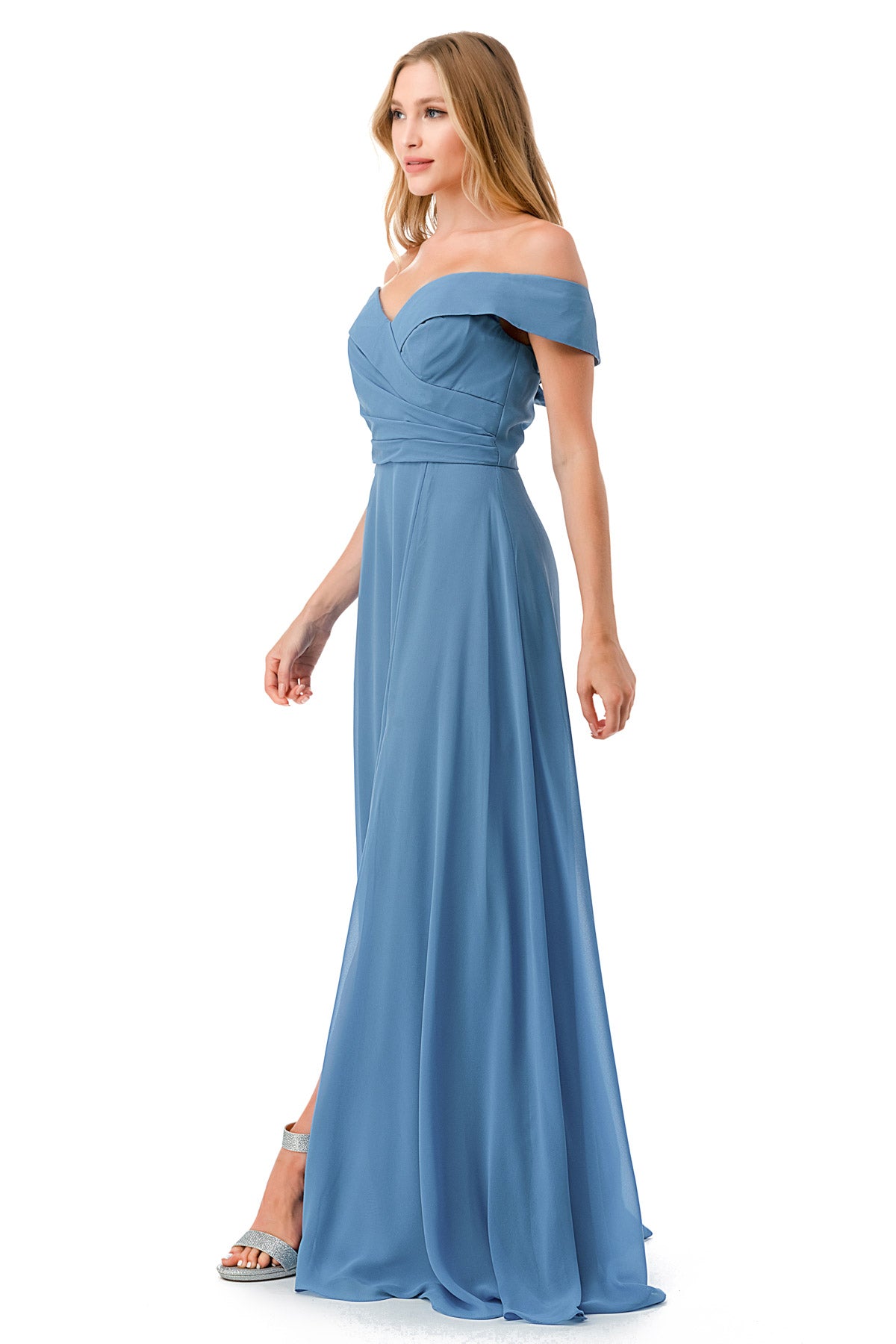 Aspeed Design -L2767Y Off Shoulder Pleated A Line Dress