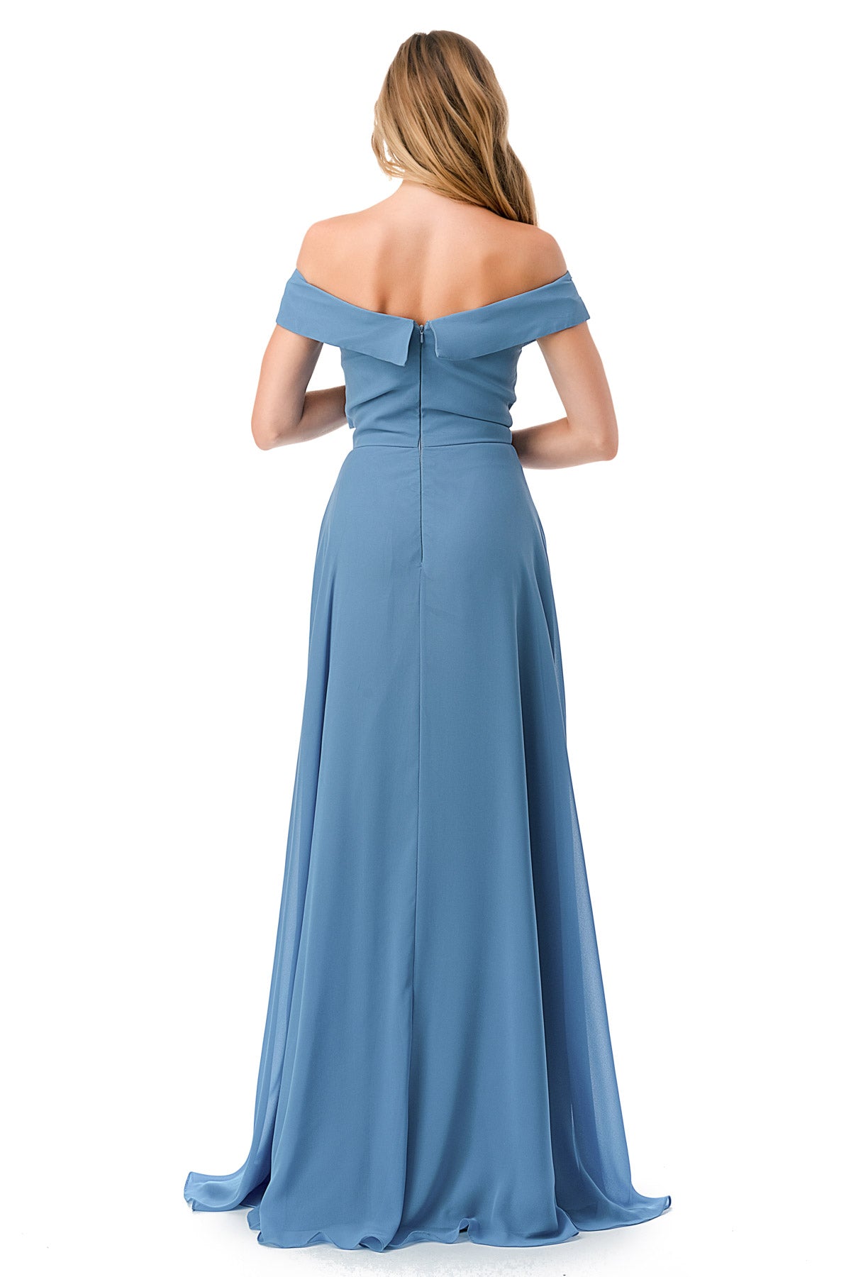 Aspeed Design -L2767Y Off Shoulder Pleated A Line Dress