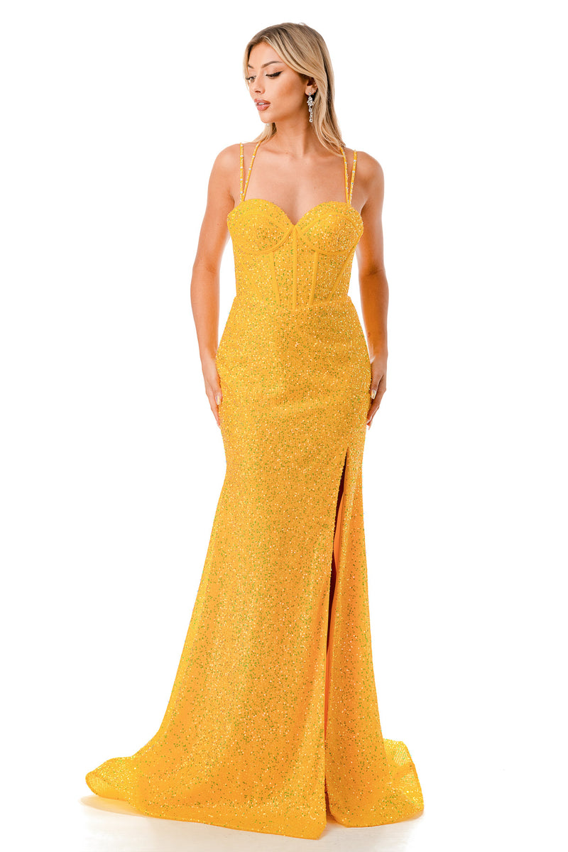 Aspeed Design -L2773T Glitter Corset Sheath Dress