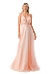 Aspeed Design -L2782A V Neck Floral A Line Dress