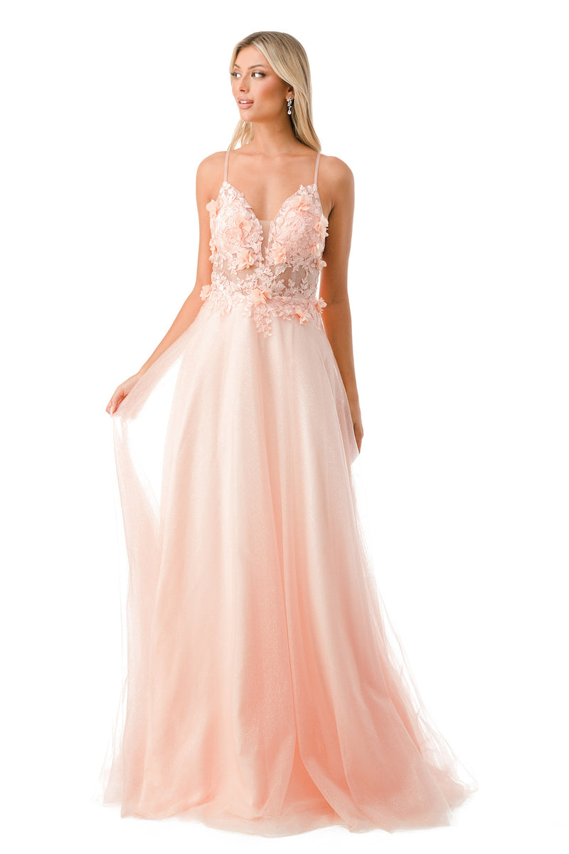 Aspeed Design -L2782A V Neck Floral A Line Dress