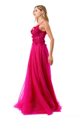Aspeed Design -L2782A V Neck Floral A Line Dress