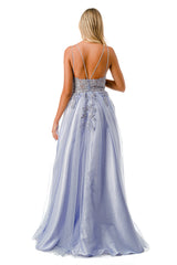 Aspeed Design -L2790W V Neck Embroidered A Line Dress