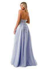 Aspeed Design -L2790W V Neck Embroidered A Line Dress