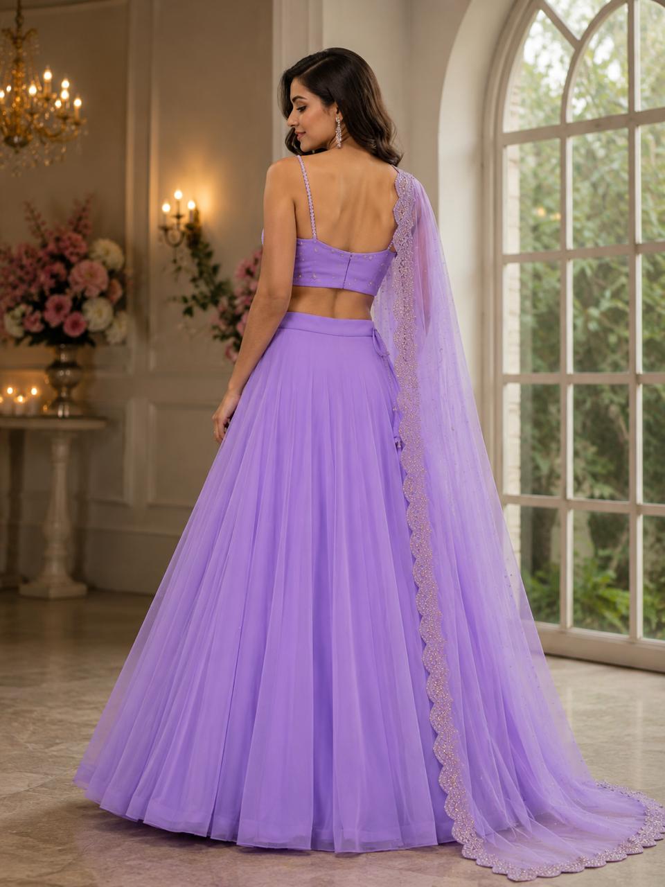 MyFashion -LEH26012 Pure Georgette Lavender Lehenga Set with Handwork Lace Dupatta