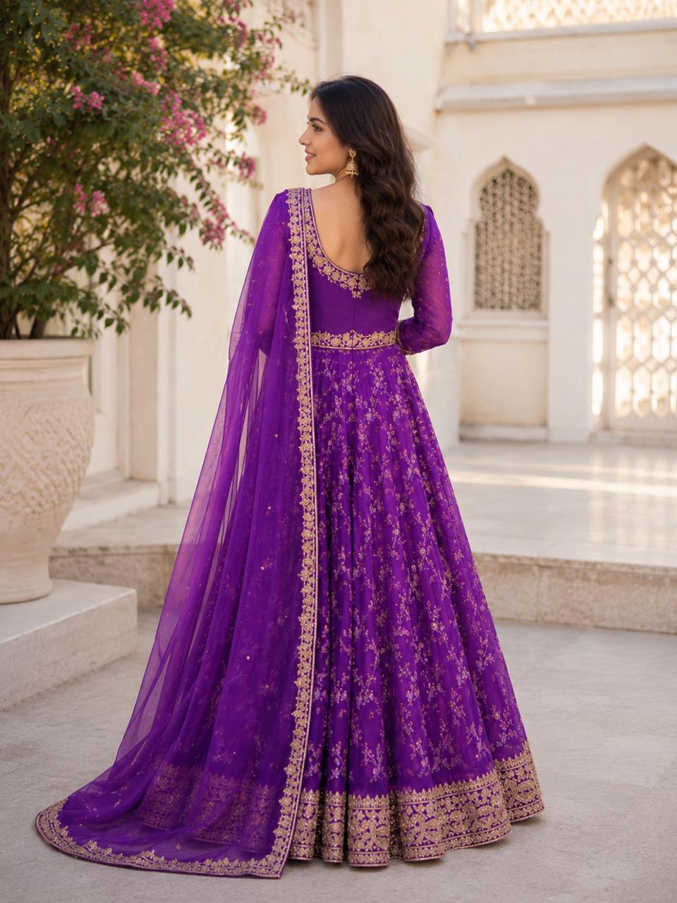 MyFashion -LEH26017 Embroidered Uppada Silk Purple Lehenga Set Collection