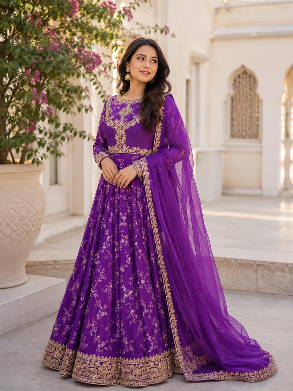 MyFashion -LEH26017 Embroidered Uppada Silk Purple Lehenga Set Collection