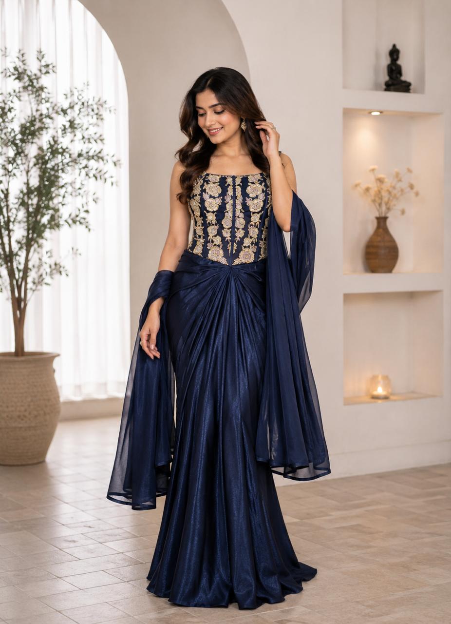 MyFashion -LEH26018 Pure Shimmer Satin Lehenga Set with Handwork Blouse