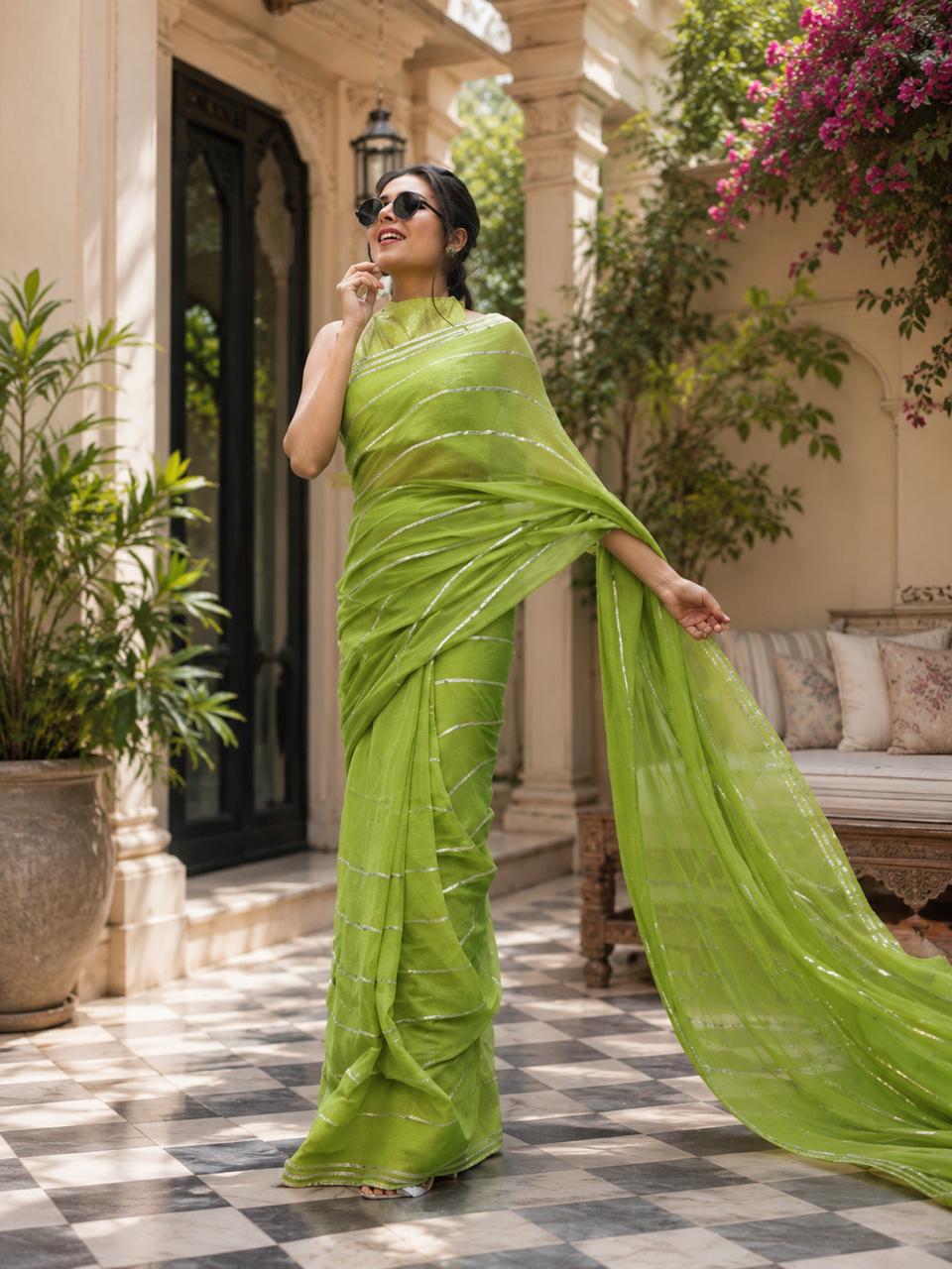MyFashion -LEH26022 Pure Chiffon Gota Work Saree