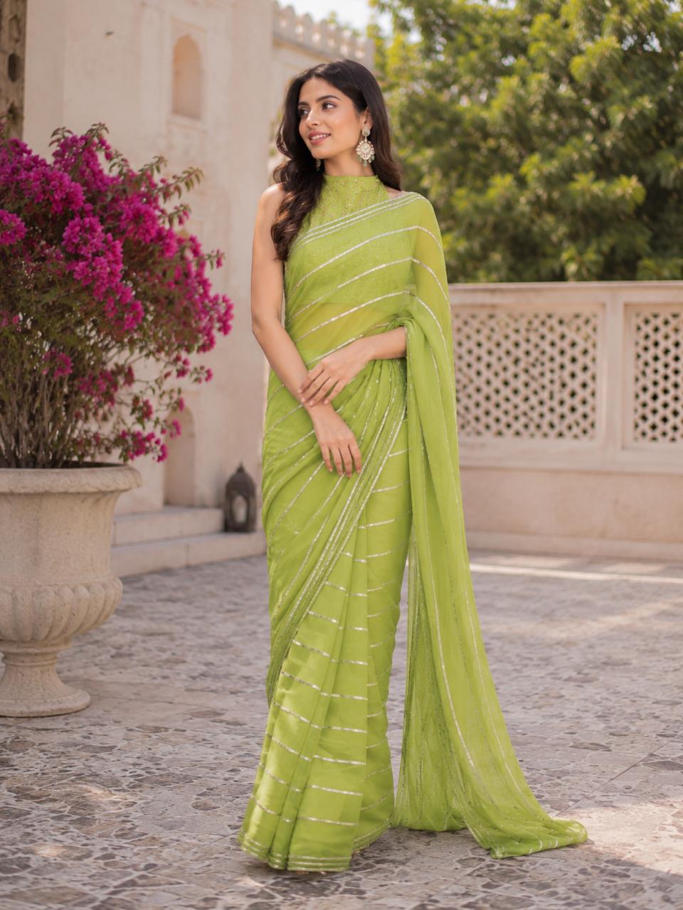 MyFashion -LEH26022 Pure Chiffon Gota Work Saree