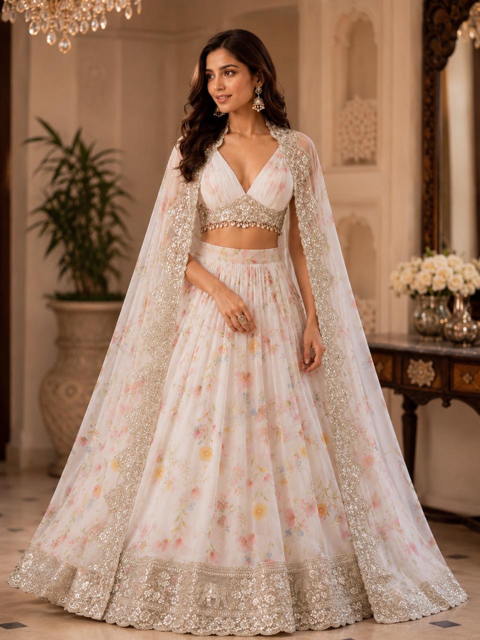MyFashion -LEH26023 Pure Chanderi Digital Print Lehenga Set Collection