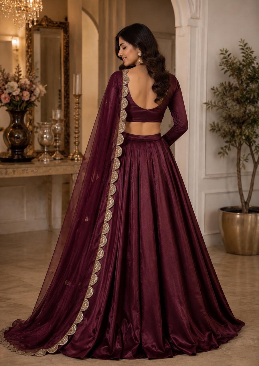 MyFashion -LEH26024 Pure Silk Wine Lehenga Set Collection