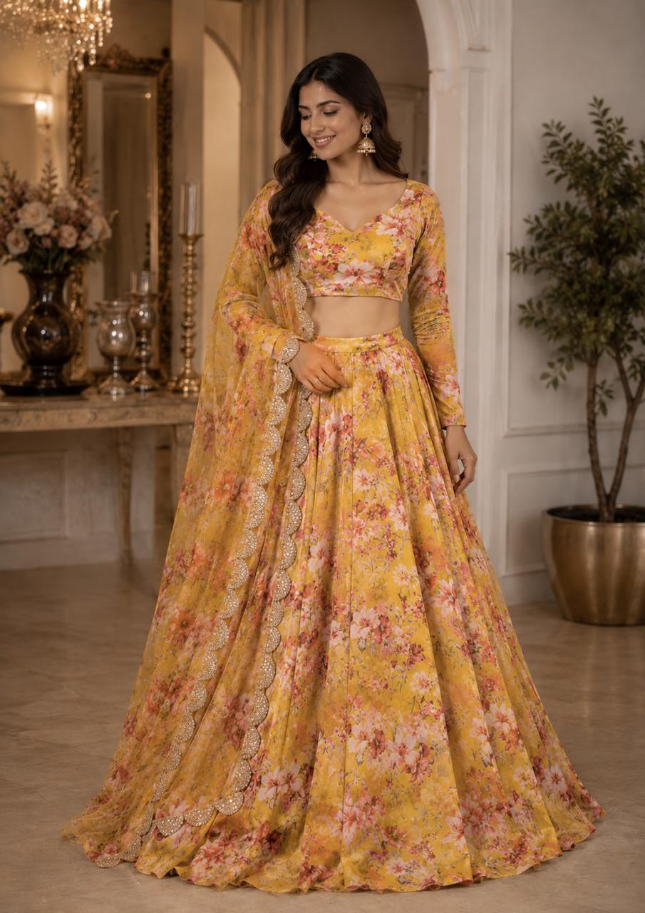 MyFashion -LEH26025 Pure Chanderi Digital Print Lehenga Set Collection