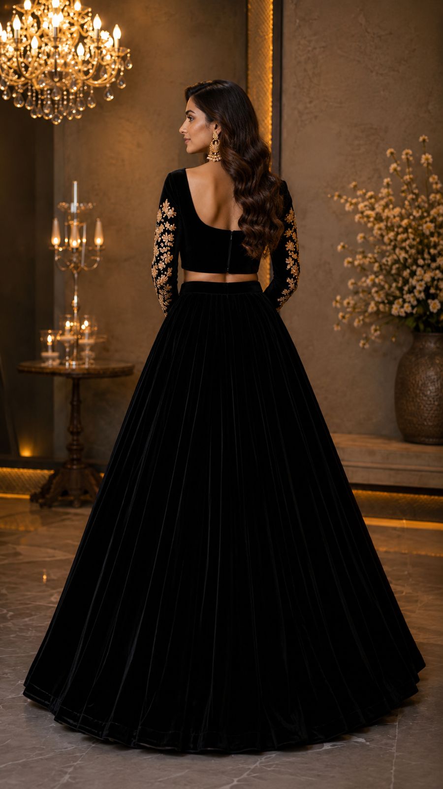 MyFashion -LIB26030 Black Velvet Skirt with Hand Jaal Work Top – Designer Ethnic Set