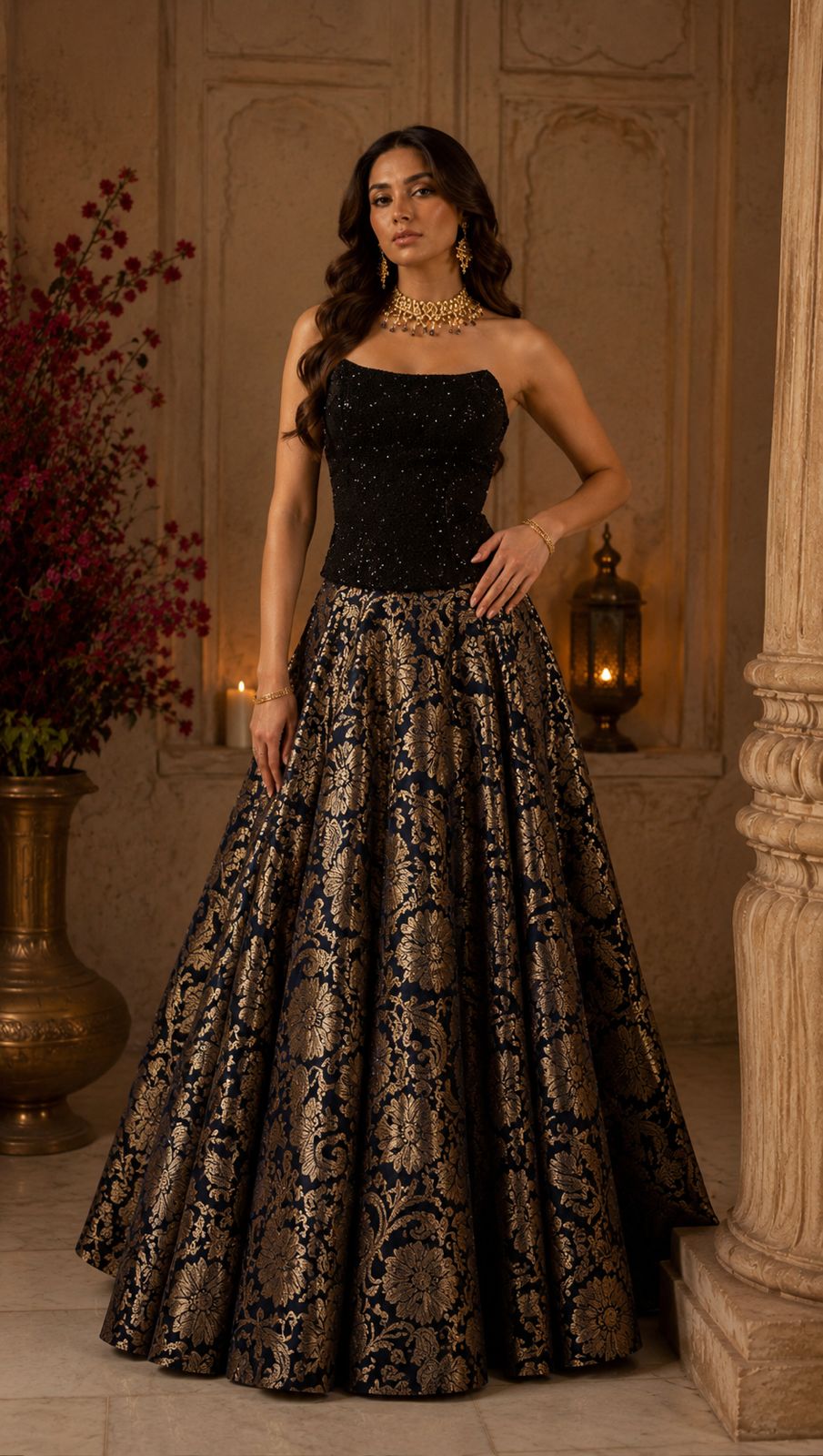 MyFashion -LIB26031 Banarasi Skirt with Handwork Top – Designer Ethnic Ensemble
