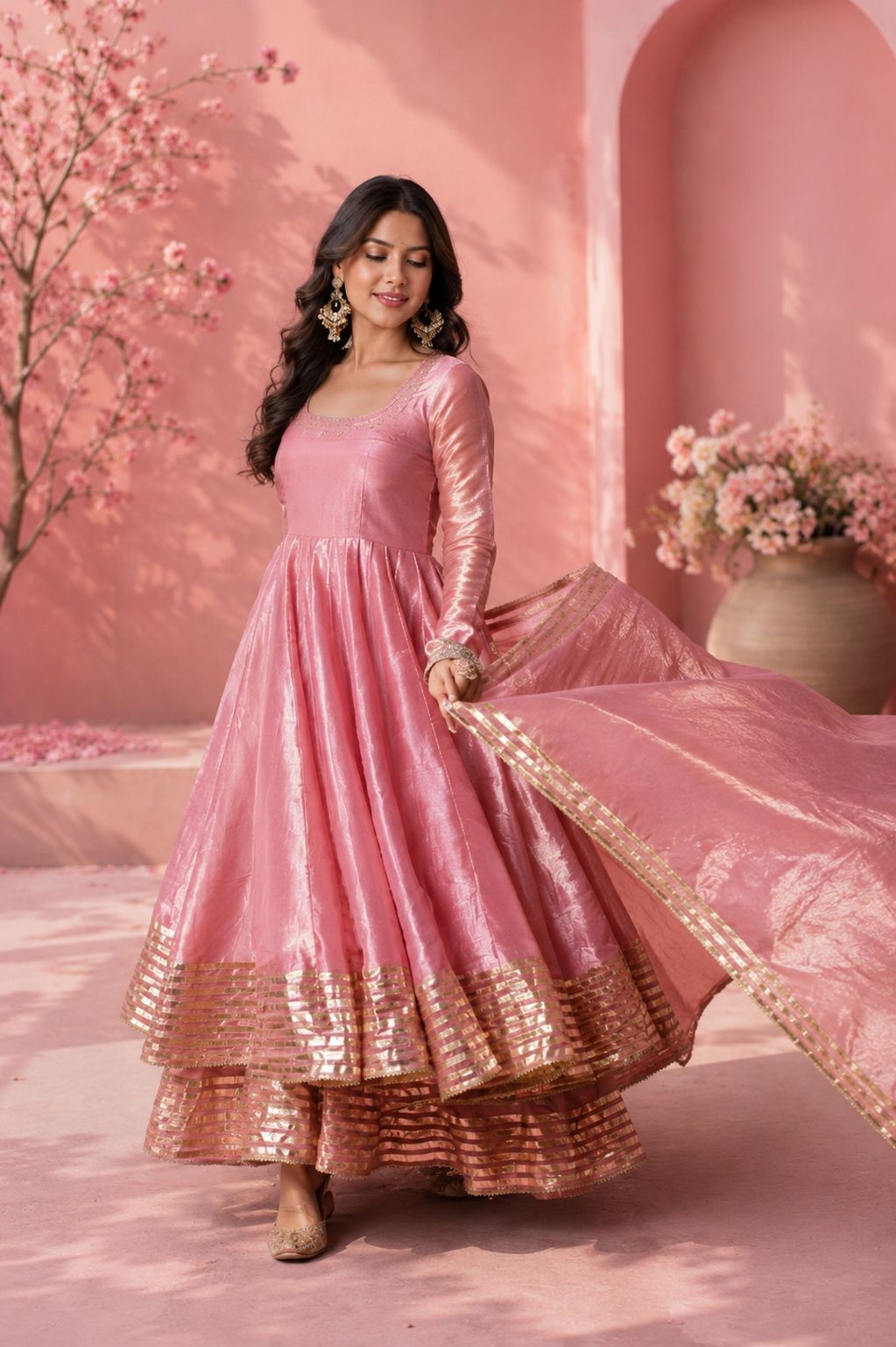 MyFashion -LIB26033 Tissue Silk Umbrella Skirt with Anarkali Kurti & Dupatta – Gotta Work Set